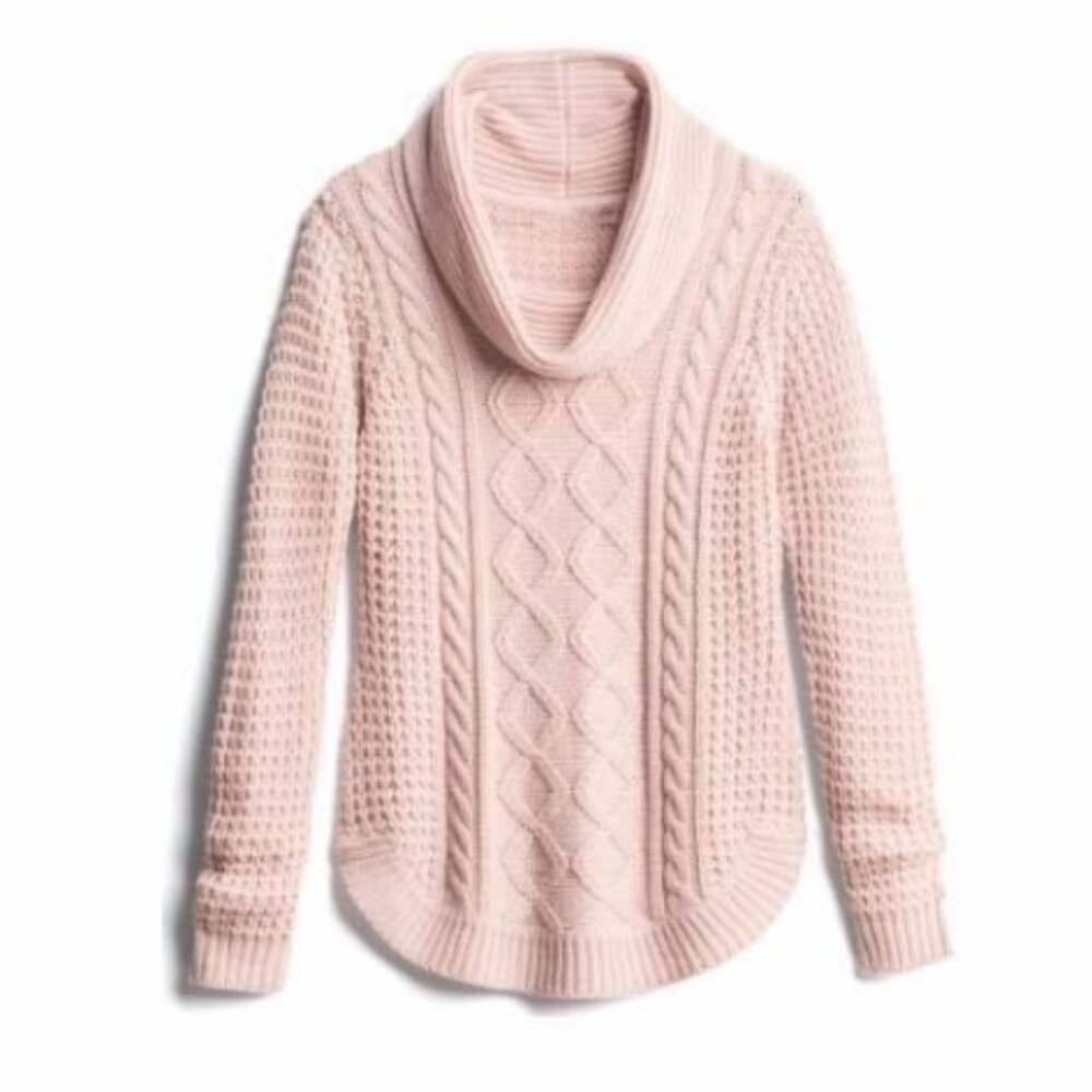 RD Style Vivica Cable Knit Cowl Neck Sweater Size S Blush Pink Fisherman